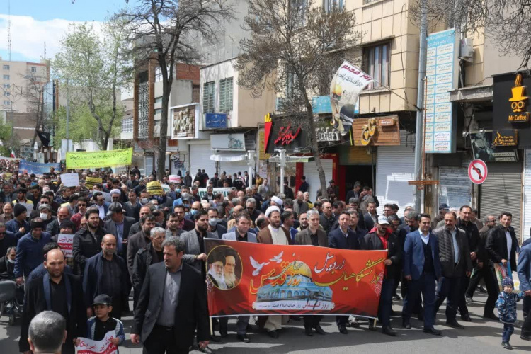 حضور پرشور رئیس و دانشگاهیان دانشگاه جامع علمی کاربردی استان اردبیل در راهپیمایی روز جهانی قدس